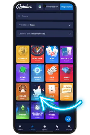 Sección de juegos propios del casino
